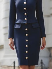 Structured Button-Front Blazer And Tailored Skirt Set