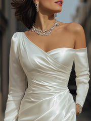 One-Shoulder Satin Draped Mini Dress