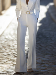 Ivory Belted Power Jumpsuit