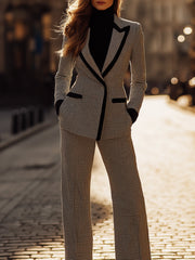 Tailored Contrast-Lapel Suit Set