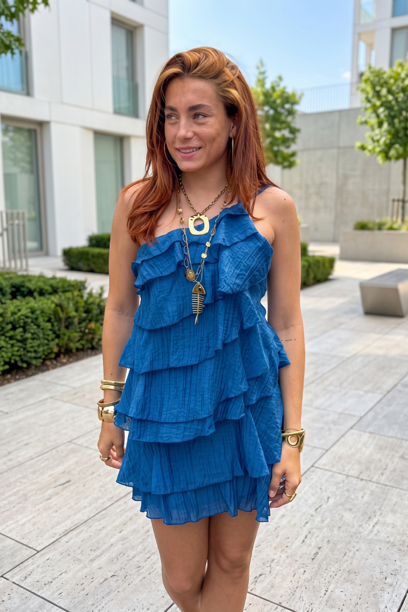 One-Shoulder Ruffle Mini Dress