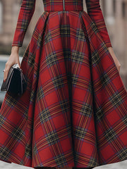 Elegant Long Sleeve Plaid Dress - Perfect Blend Of Classic And Contemporary