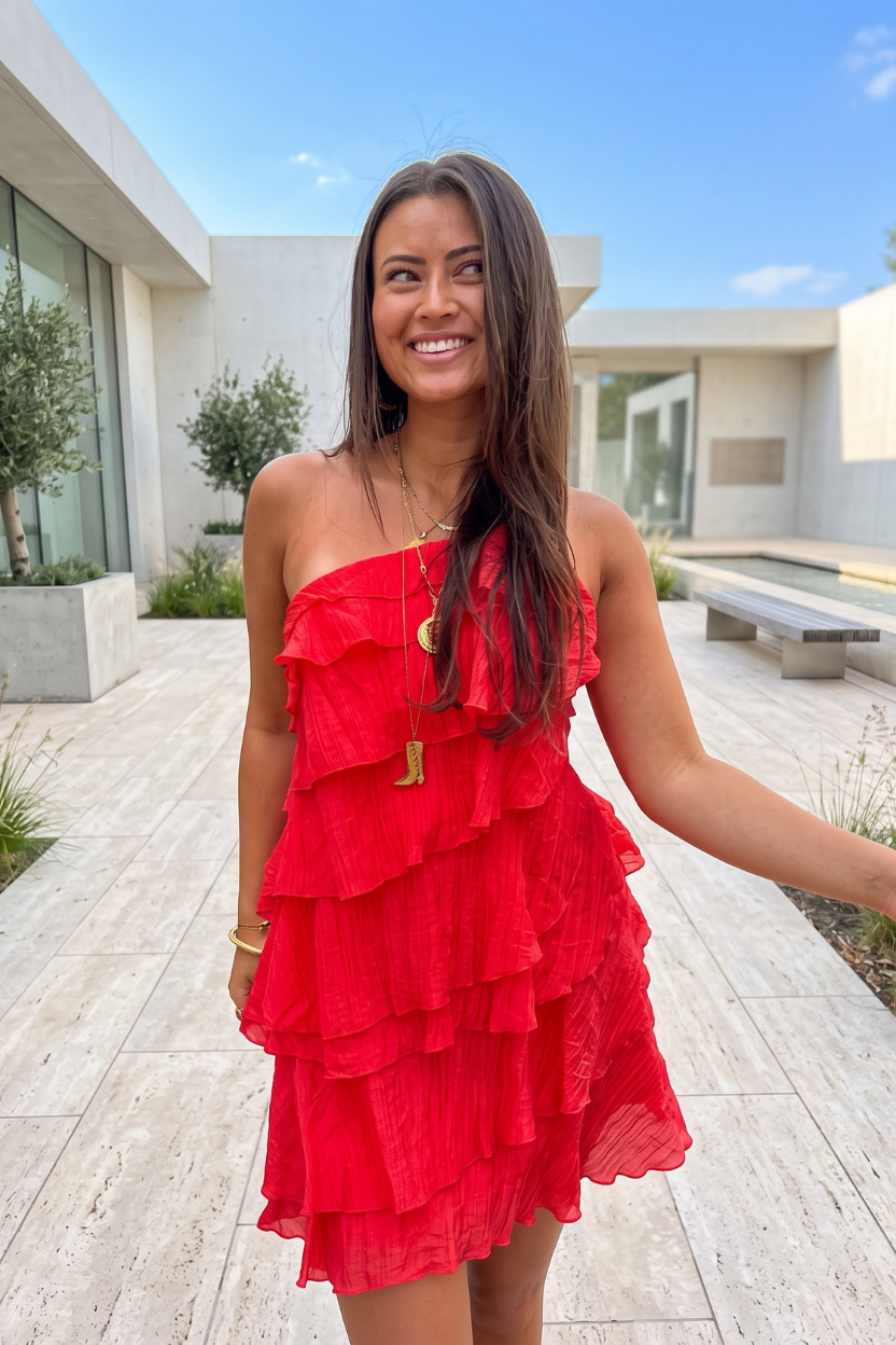One-Shoulder Ruffle Mini Dress