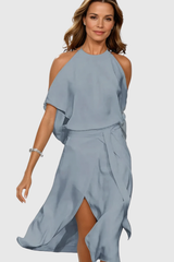 Off Shoulder Asymmetric Midi Dress