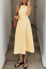Striped Pleated Halter Neck Midi Dresses