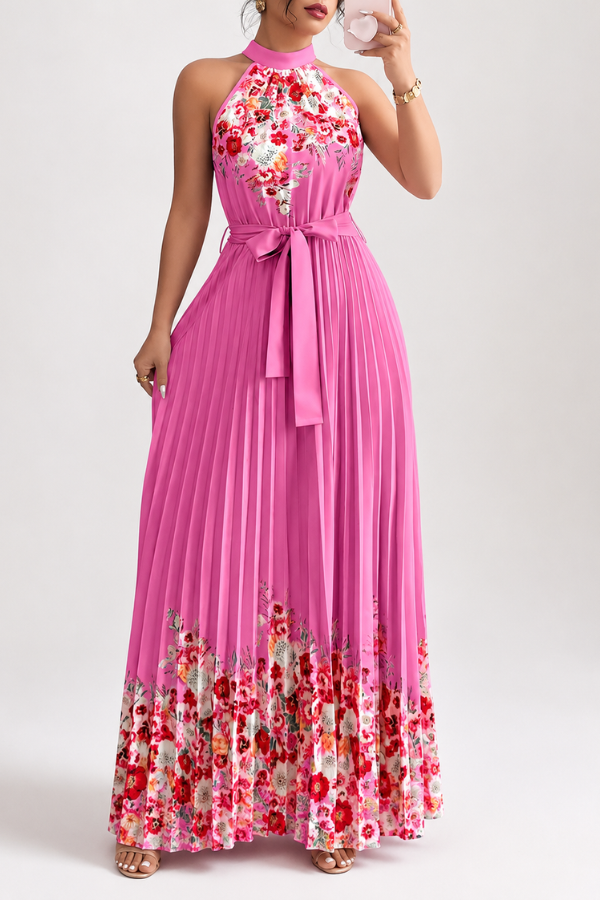 Floral Pleated Square Neck Midi Dresses