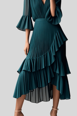 Ruffle Pleated Midi Dresses Elegant