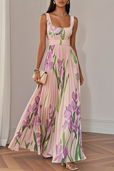 Graceful Bloom Pleated Midi Dress