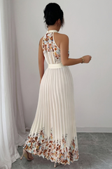 Floral Pleated Square Neck Midi Dresses