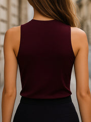 Sophisticated Burgundy Zip-Front Sleeveless Top