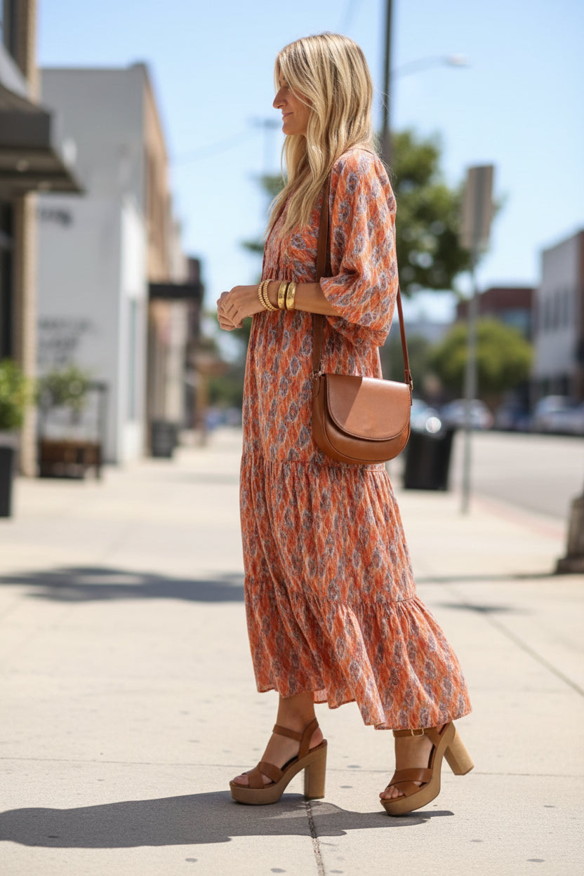 Geometric Print Tiered Midi Dress