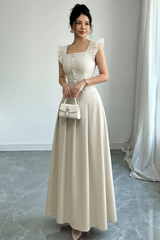 Romantic Pleated Square Neck Midi Dresses