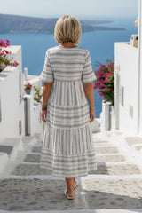 Striped Tiered Midi Dress With Short Sleeves