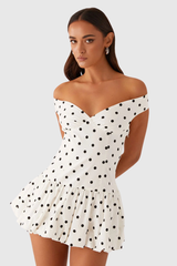 Off-Shoulder Polka Dot Mini Dress