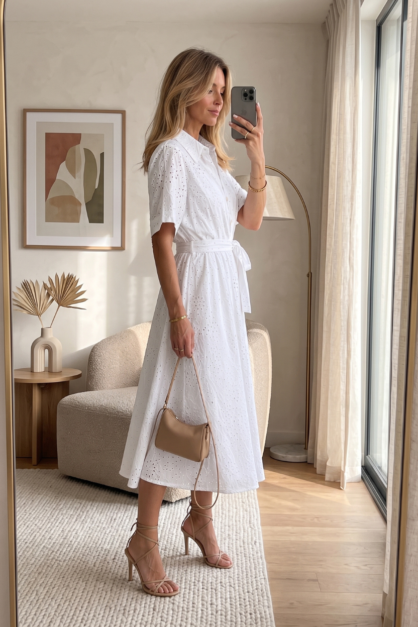 Belted Button Front Midi Dress