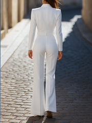 Ivory Belted Power Jumpsuit
