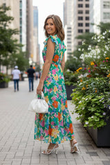 Floral V-Neck Tiered Midi Dress