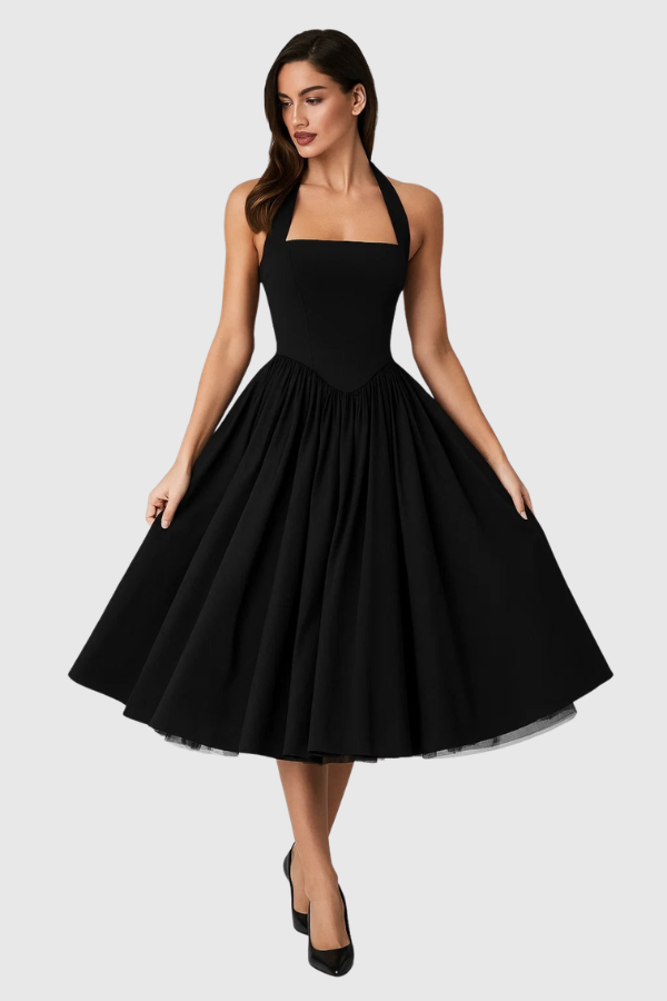 Elegant Halter A-Line Midi Dress