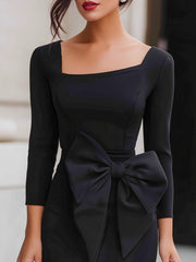 Square-Neck Dress With Oversized Bow Detail
