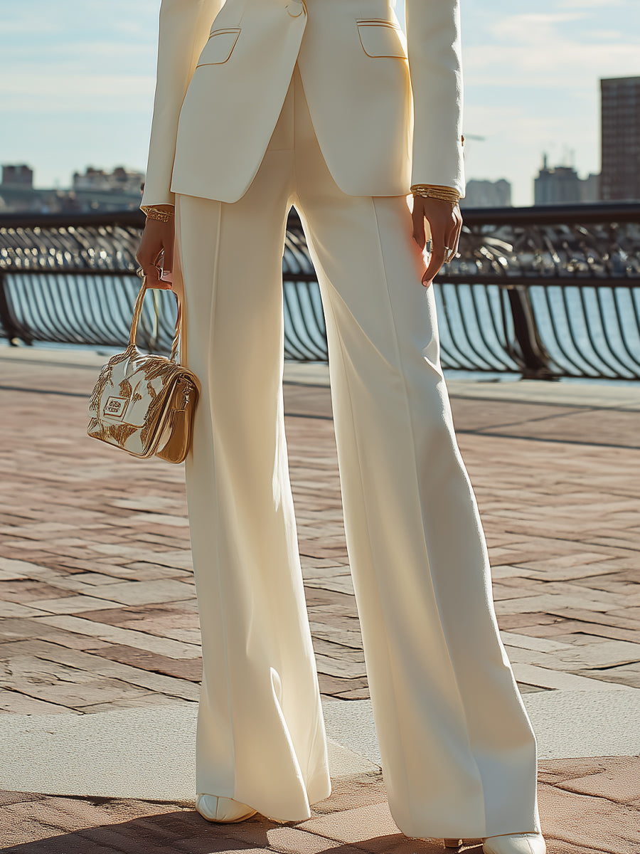 Tailored Embellished Lapel Blazer And Wide-Leg Trouser Suit
