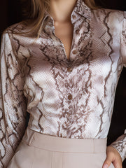 Satin Snake-Print Button-Up Shirt With Tailored Fit