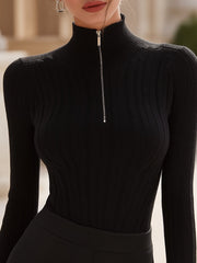 Elegant Half-Zip Ribbed Knit Top