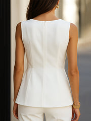 Elegant White Draped Top with Button Detail