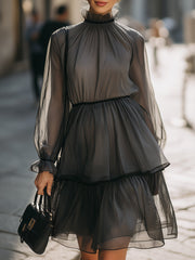 Stylish Sheer Layered Organza Ruffle Dress