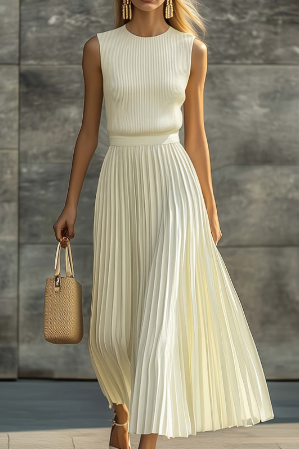 Graceful Pleated Midi Dresses Sleeveless