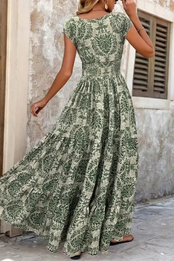 Printed V Neck Maxi Dress