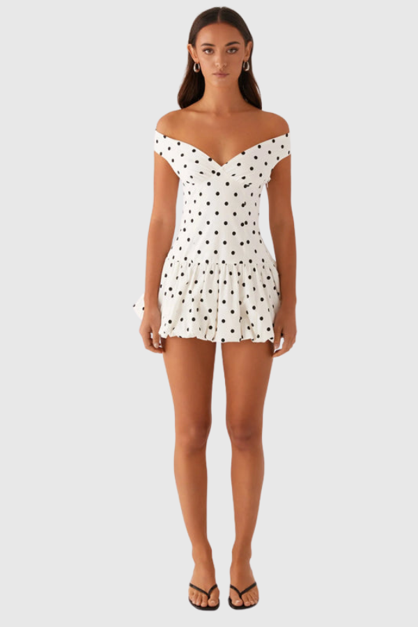 Off-Shoulder Polka Dot Mini Dress