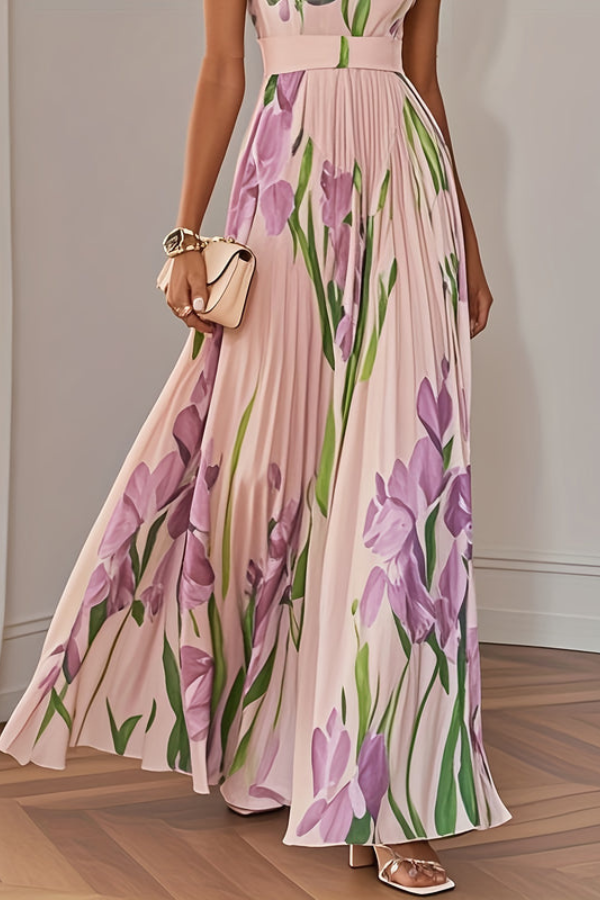 Graceful Bloom Pleated Midi Dress
