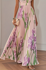 Graceful Bloom Pleated Midi Dress