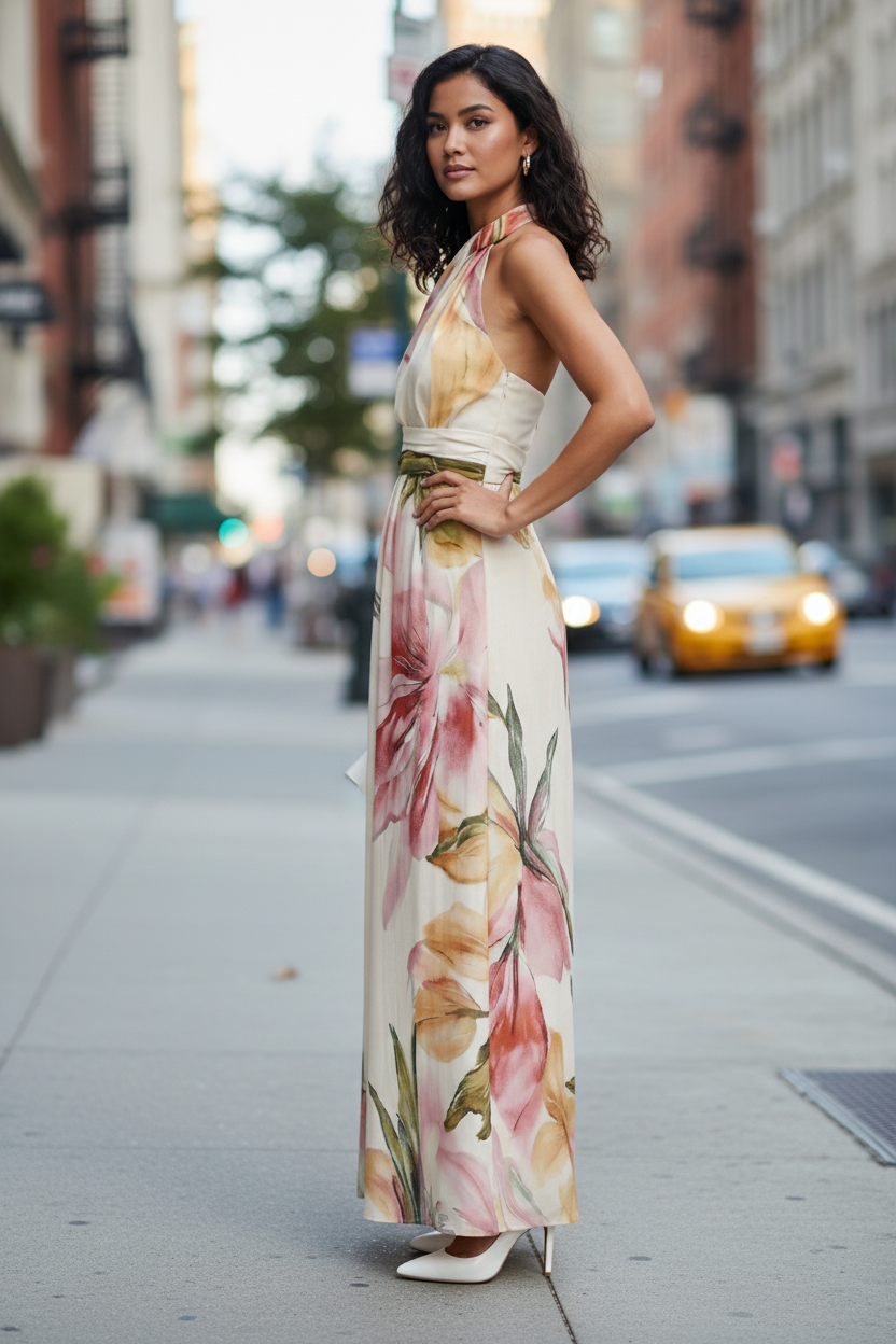 Elegant Halter Maxi Dress with Graceful Movement