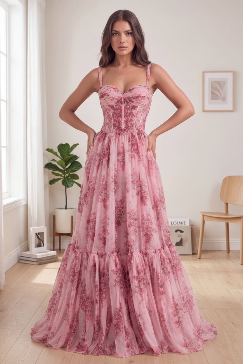 Romantic Floral Corset Maxi Dress