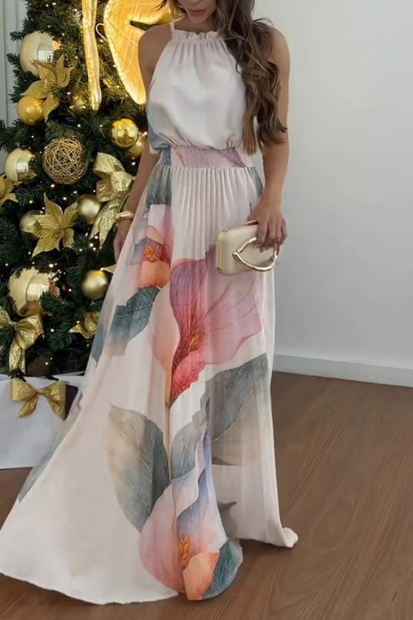 Vacation Halter Neck Keyhole Maxi Dresses