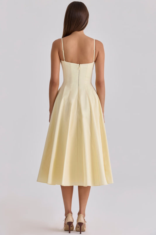 Gathered Bust Elegant Midi Dress