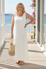 Sleeveless Relaxed Midi Dress in White