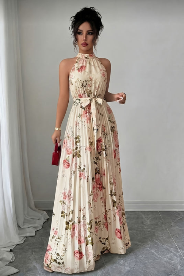 Elegant Halter Neck Keyhole Maxi Dresses
