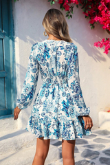 Floral V Neck Flounce Dress