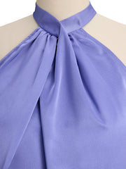 Sophisticated Cross-Neck Gathered Satin Blouse