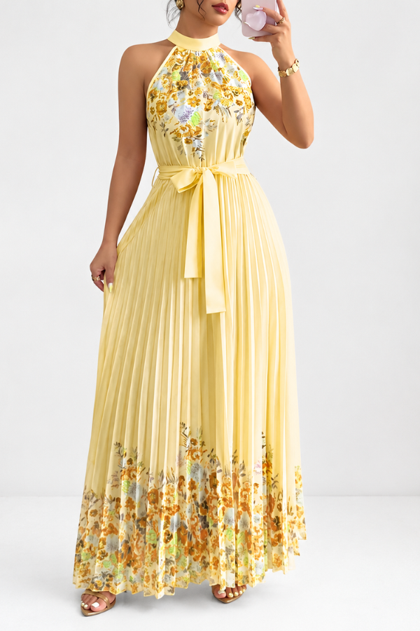 Floral Pleated Square Neck Midi Dresses