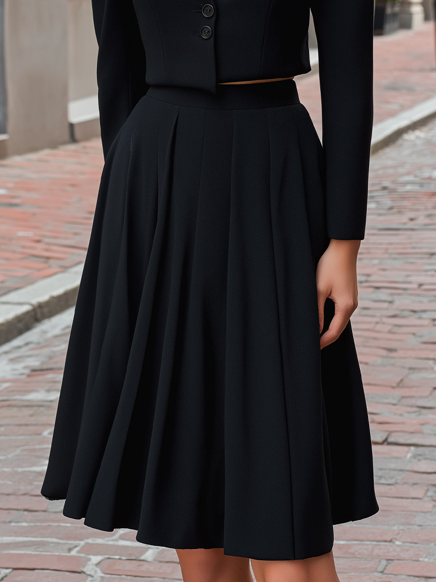 Cropped Blazer And A-Line Midi Skirt Set