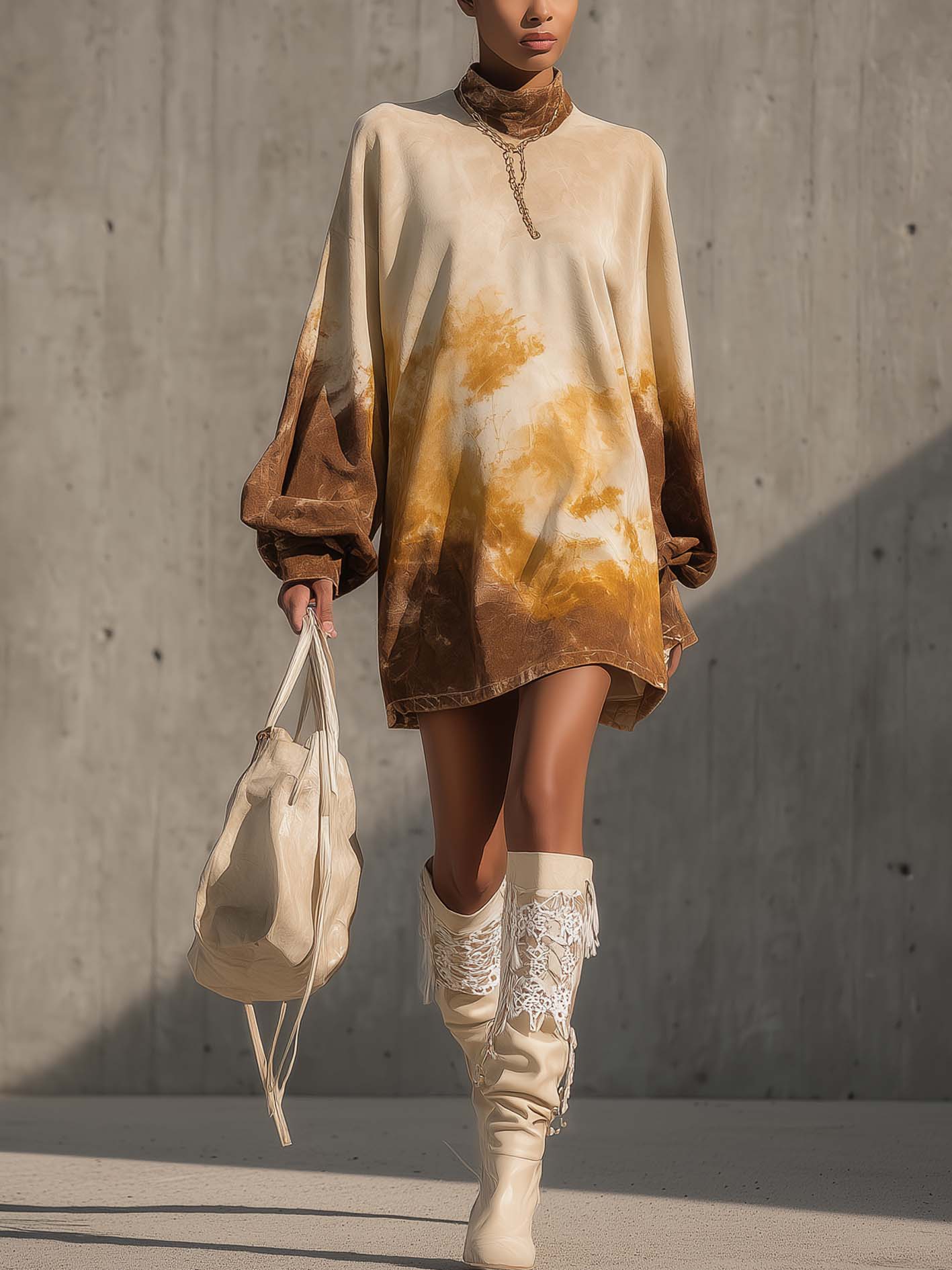 Beige Ombre Faux Suede Mini Dress