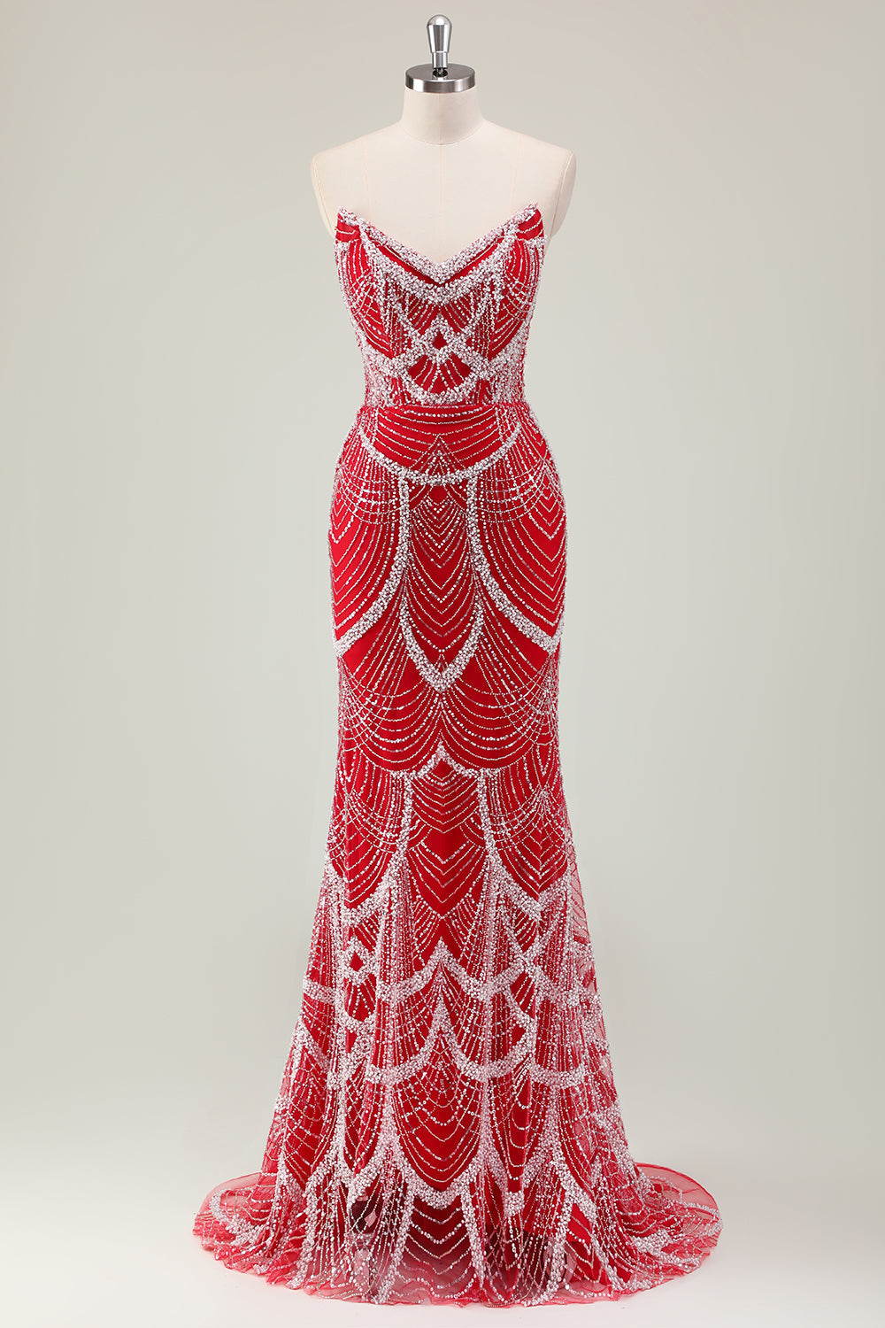 Glitter Dark Green Mermaid Strapless Sequins Long Corset Prom Dress with Beading