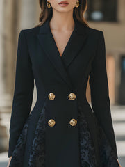 Tailored Double-Breasted Blazer Dress With Jacquard Godet Panels