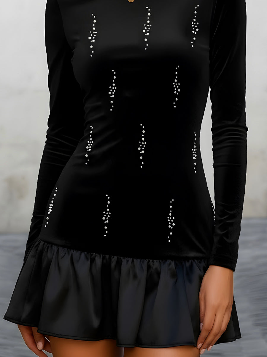 Velvet Skater Dress With Rhinestone Detail