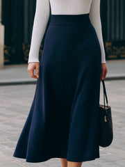 Two-Tone Knit A-Line Midi Dress With Zip Collar