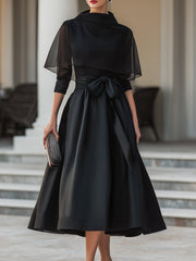Elegant Cape-Detail A-Line Evening Dress