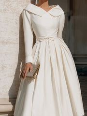 Pleated Midi Dress With Sculpted Collar